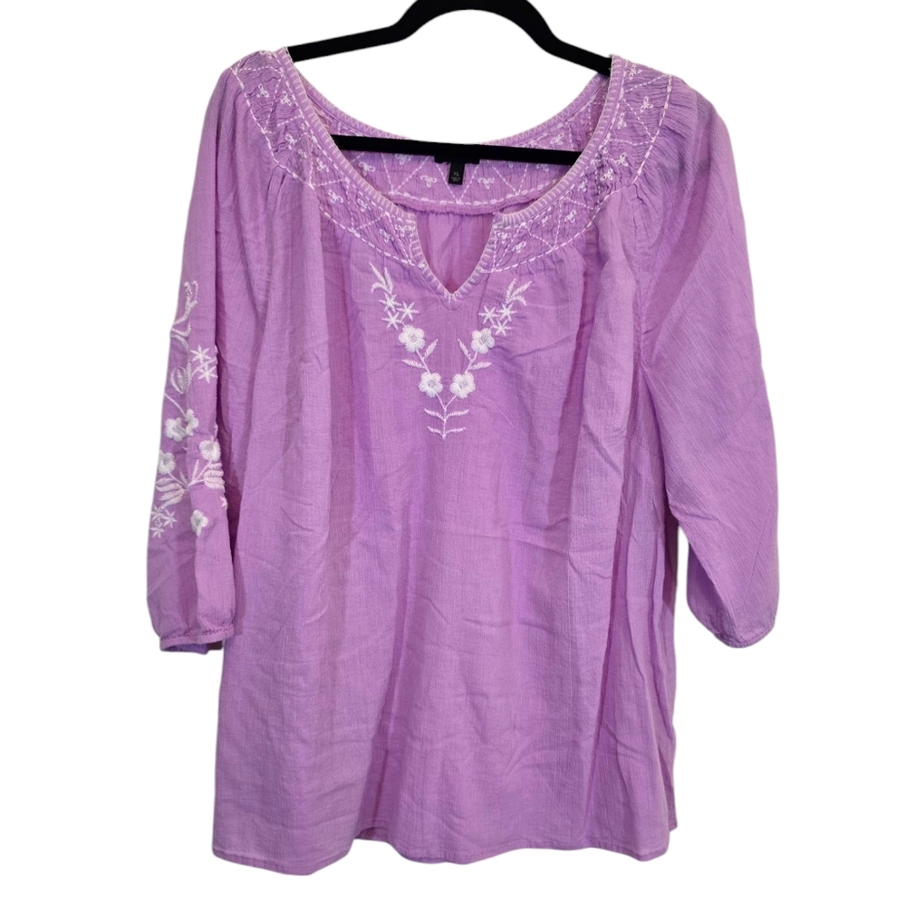 Talbots XL 100% Cotton Embroidery Floral Blouse